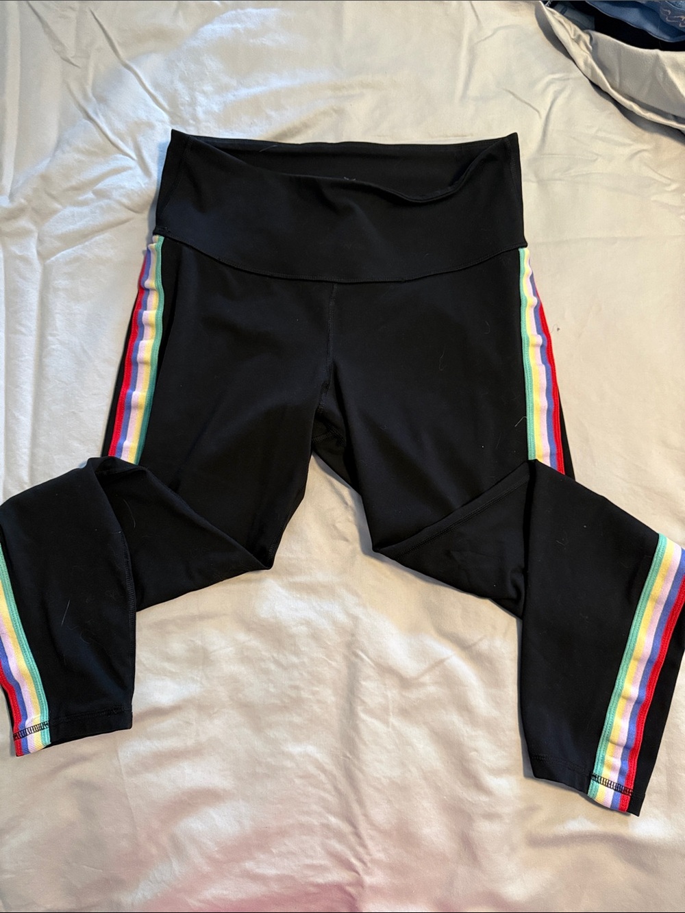 Womens' Black Leggings with Rainbow Side Stripes